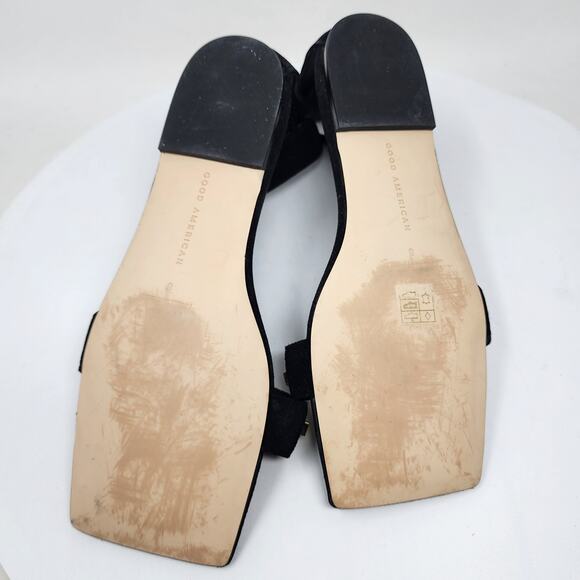 Good American Ankle Wrap Sandals Women 9 Black Suede w/ Gold Chain Detail EUC - Picture 10 of 11
